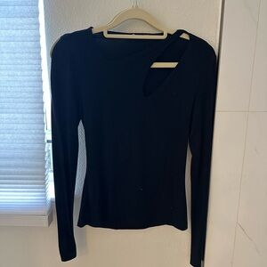 Revolve Krisa Elegant Black Asymmetrical Long Sleeve Top